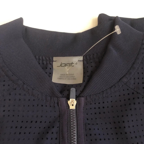 ! Jofit Women's navy Blue Full Zip Long Sleeve Mesh Bomber Rib Trim Jack… - Picture 3 of 7